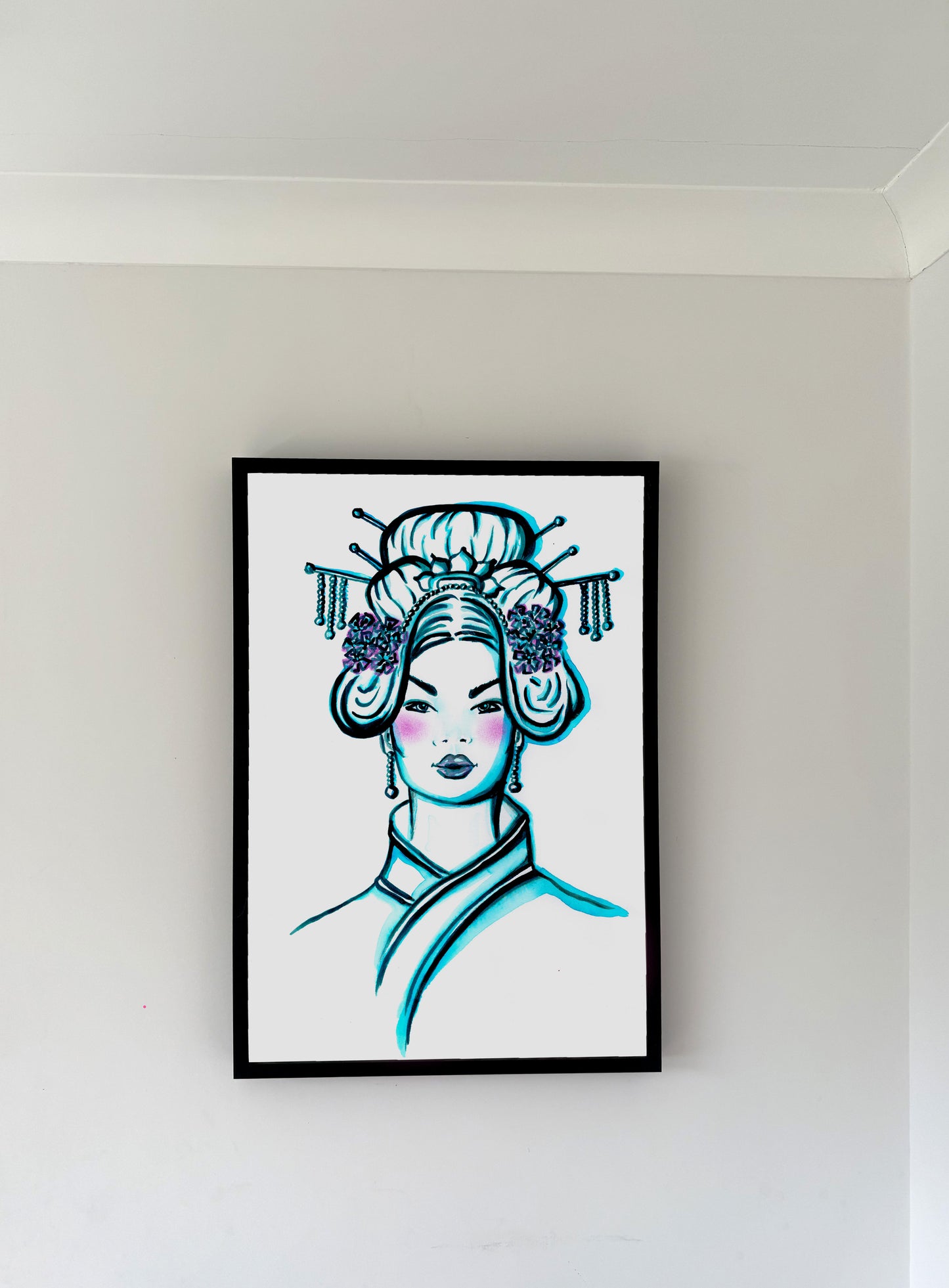 Asian Female, Art, Turquoise Art, Portrait,  Fashion, Picture, Frame, Minimalist Art