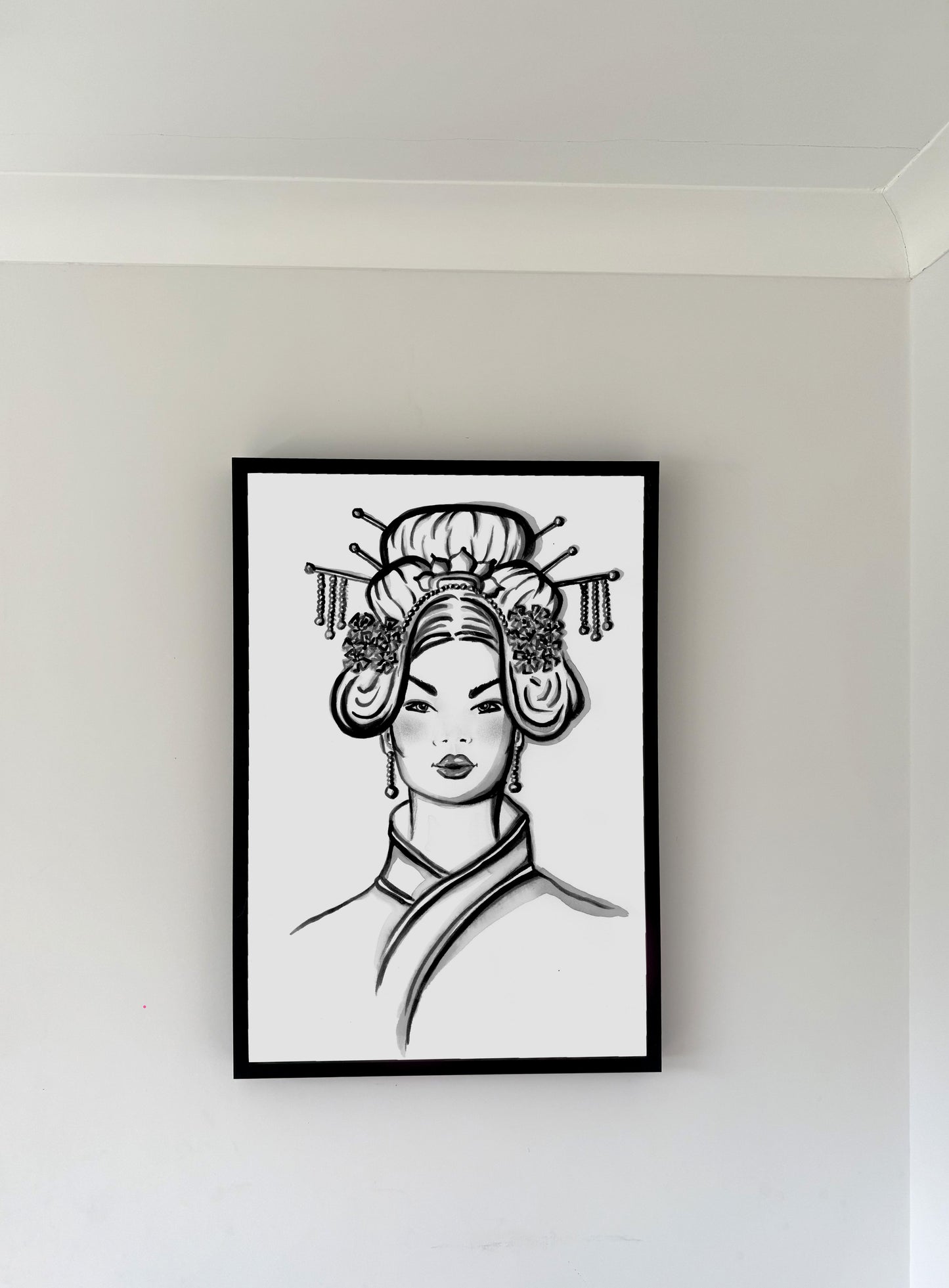 Asian Female, Art, Black and White Art, Portrait, Picture, Frame, Minimalist Art
