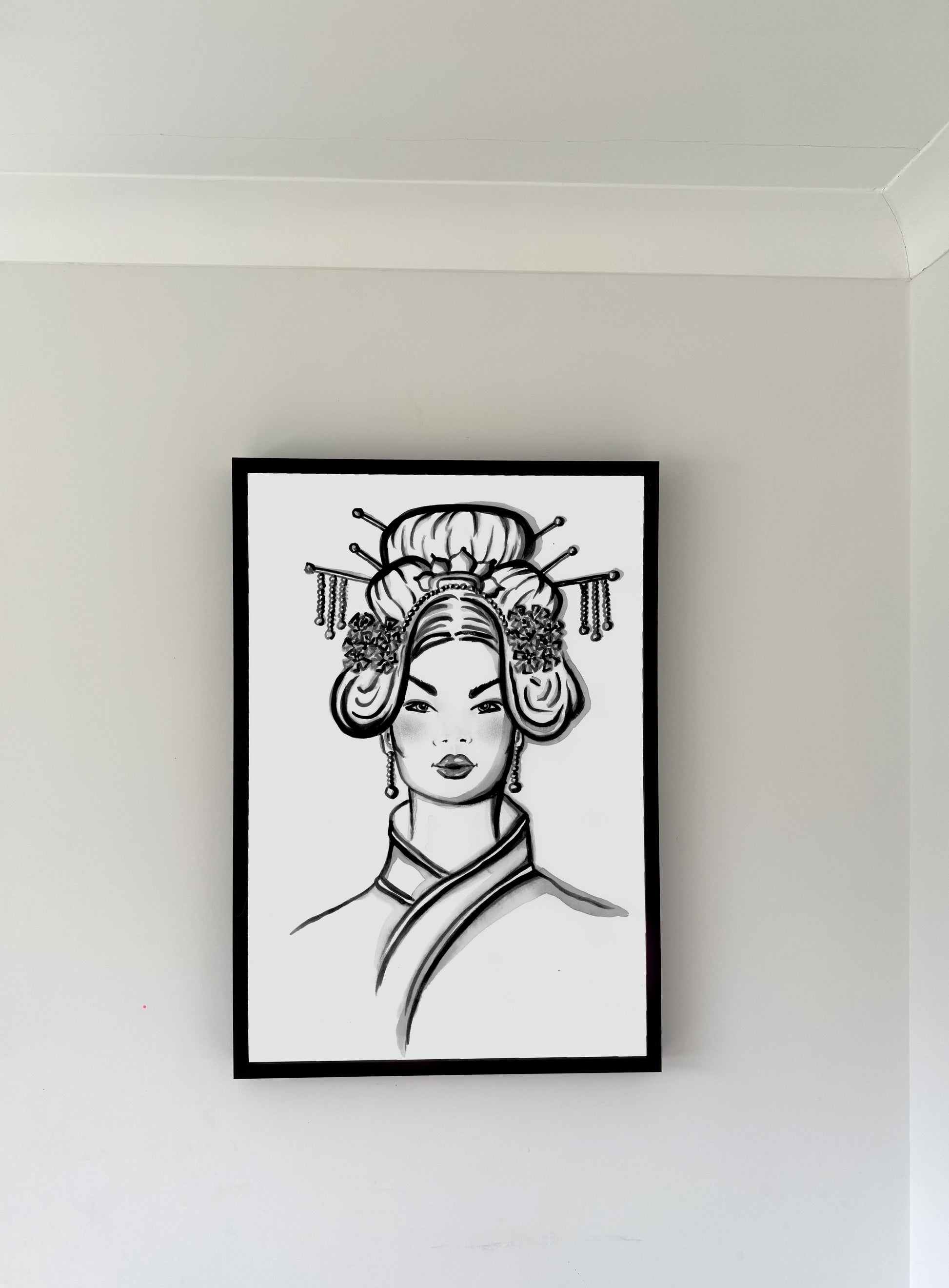 Asian Female, Art, Black and White Art, Portrait, Picture, Frame, Minimalist Art