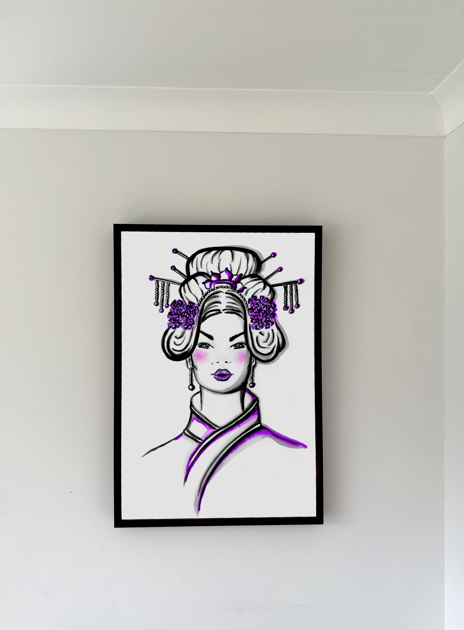 Asian Female, Art, Turquoise Art, Portrait,  Fashion, Purple, Minimalist Art, Picture, Frame, 
