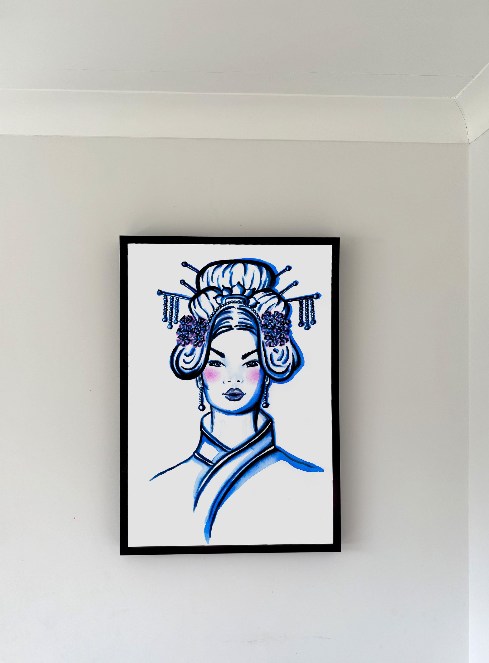 Asian Female, Art, Turquoise Art, Portrait,  Fashion, Blue Art, Minimalist Art, Picture, Frame