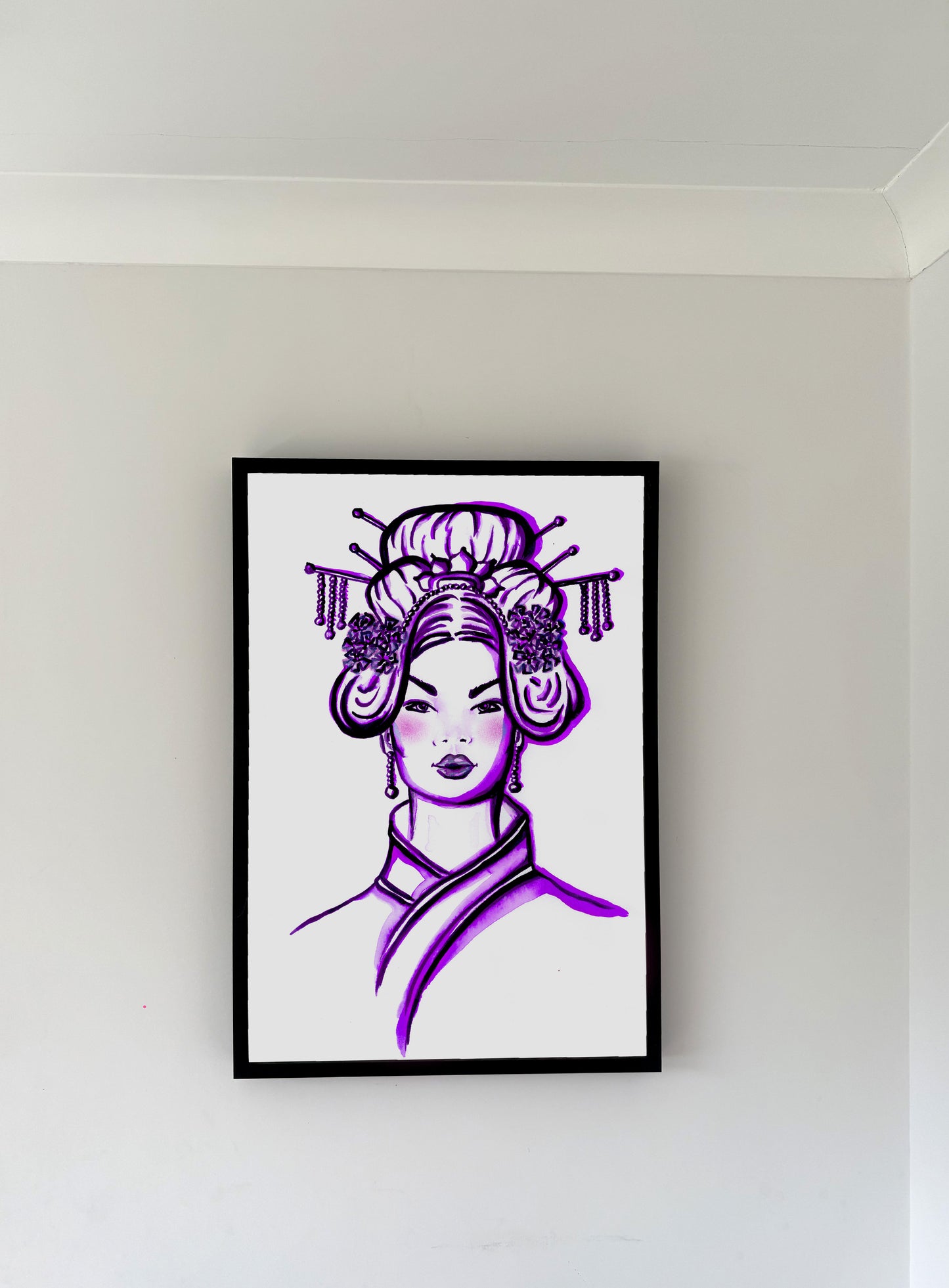 Asian Female, Art, Turquoise Art, Portrait,  Fashion, Purple Art, Minimalist Art, Picture, Frame