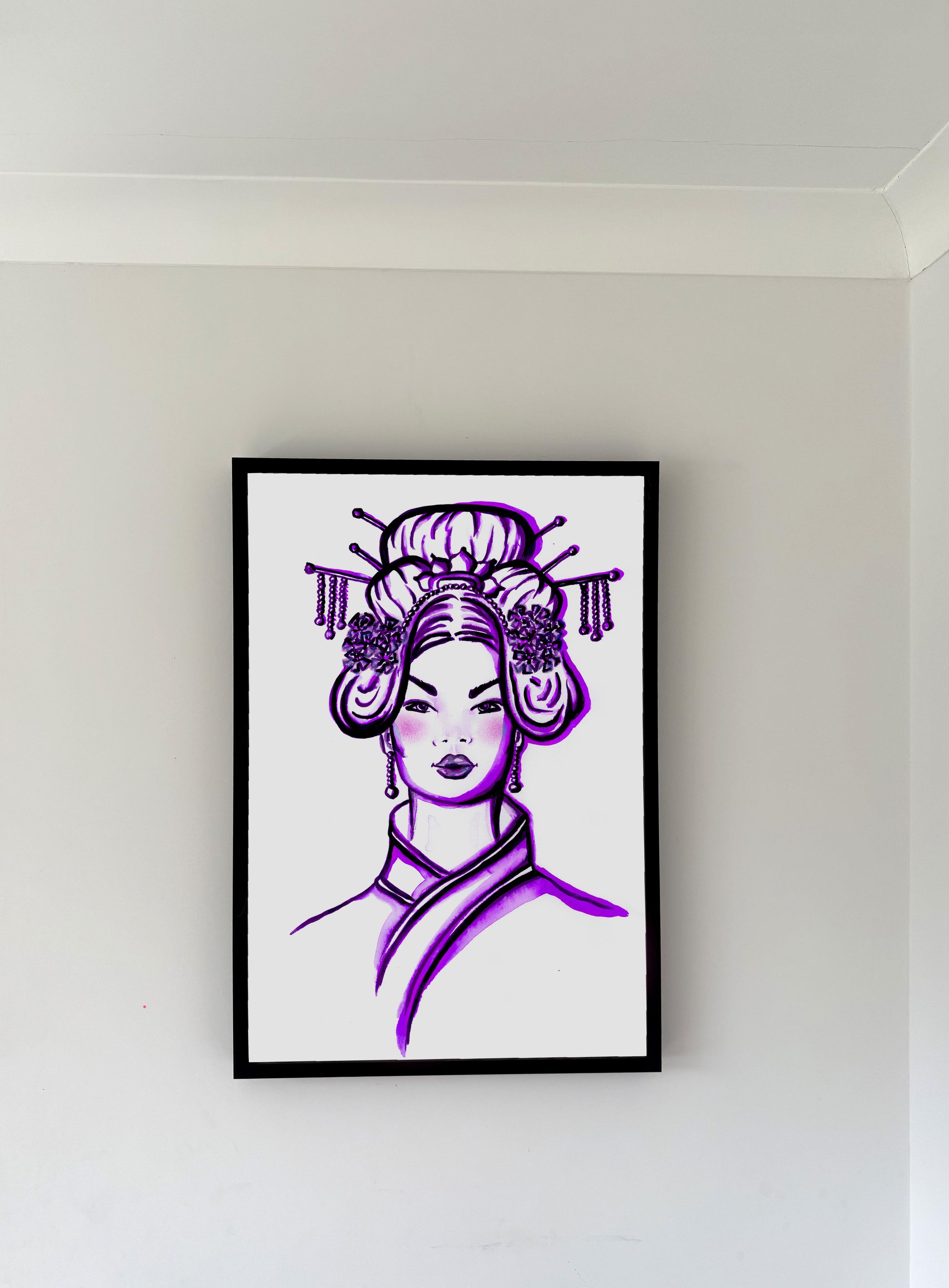 Asian Female, Art, Turquoise Art, Portrait,  Fashion, Purple Art, Minimalist Art, Picture, Frame