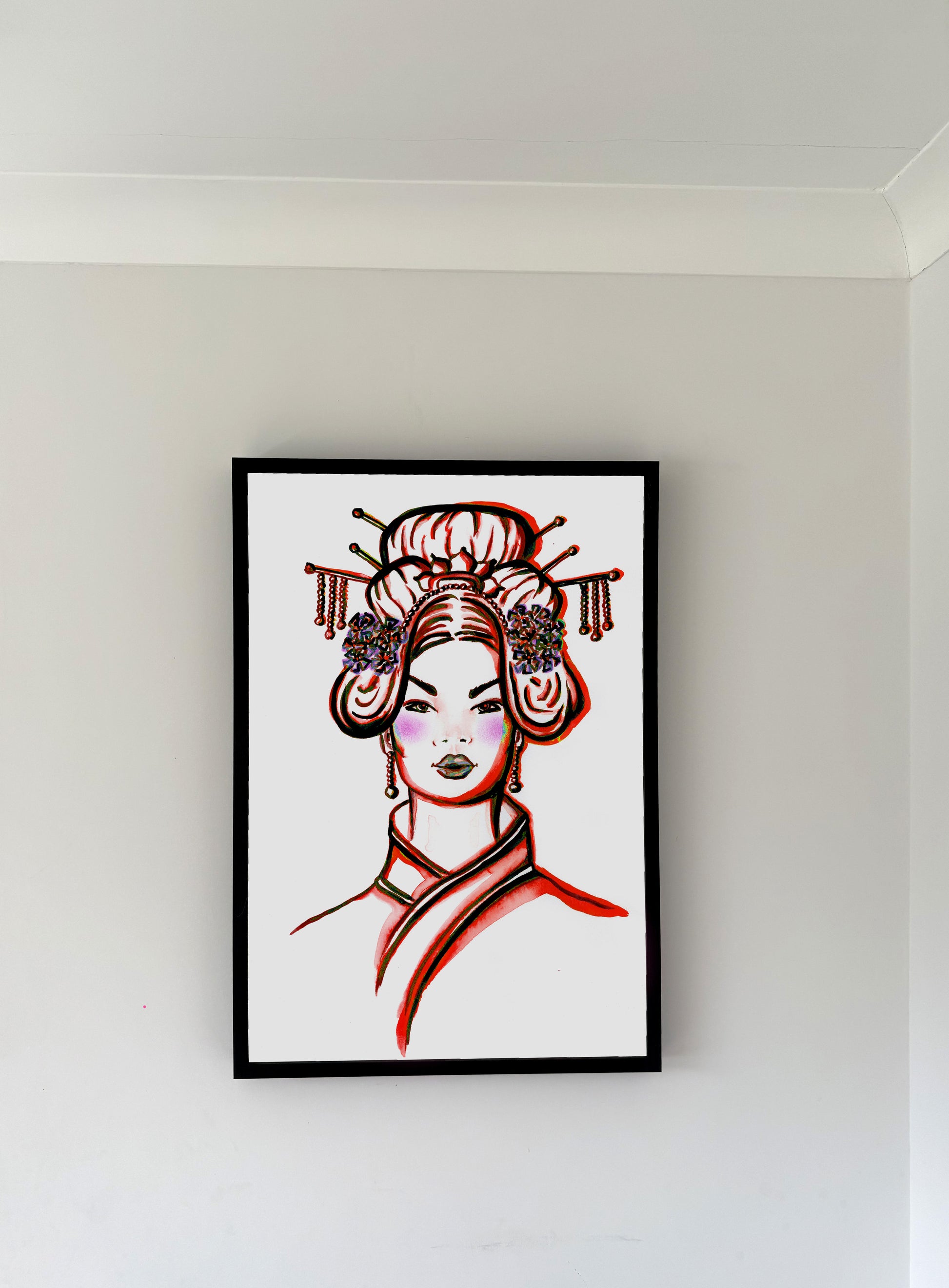 Asian Female, Art, Turquoise Art, Portrait,  Fashion, Orange Art, Minimalist Art, Picture, Frame