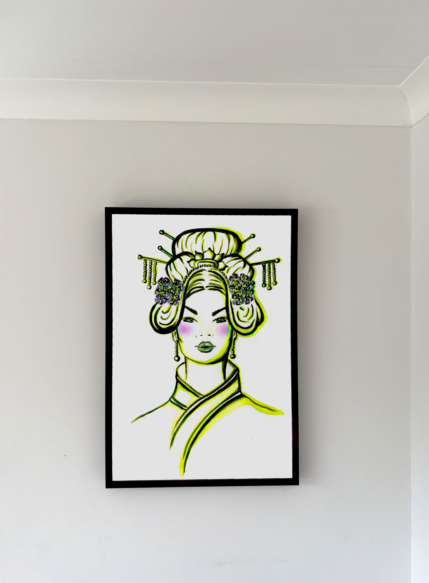 Asian Female, Art, Turquoise Art, Portrait,  Fashion, Yellow Art, Minimalist Art, Picture, Frame 