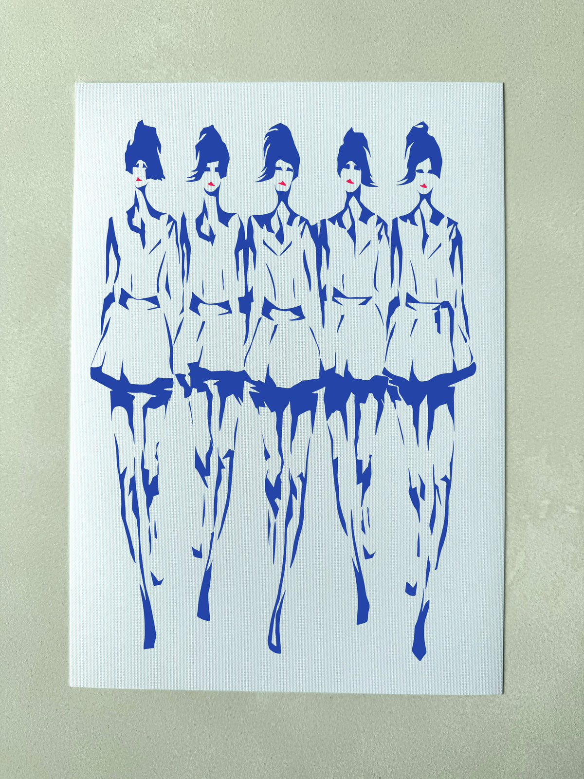 Original figurative art, blue acrylic, tennis fashion, sisterhood, walking figures, female walking, minimalist art, fashion sketch, modern art