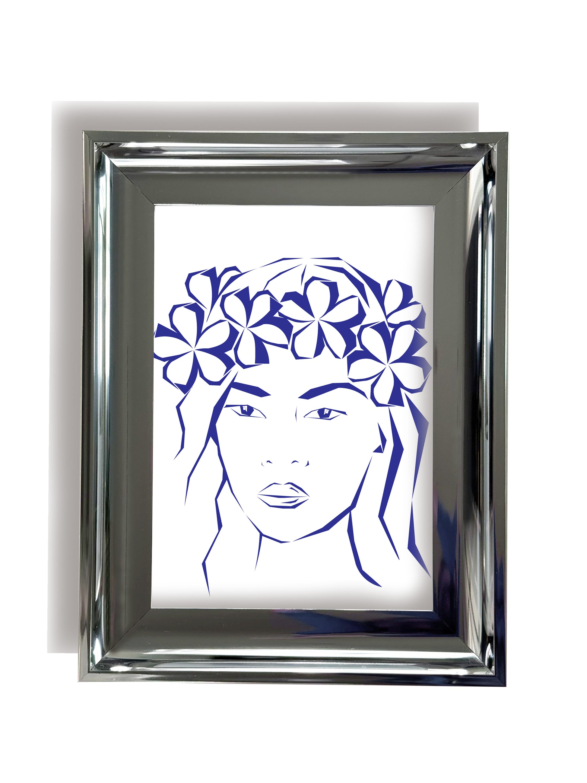 Frame portrait of Polynesian woman with traditional hair do, flowery headpiece 