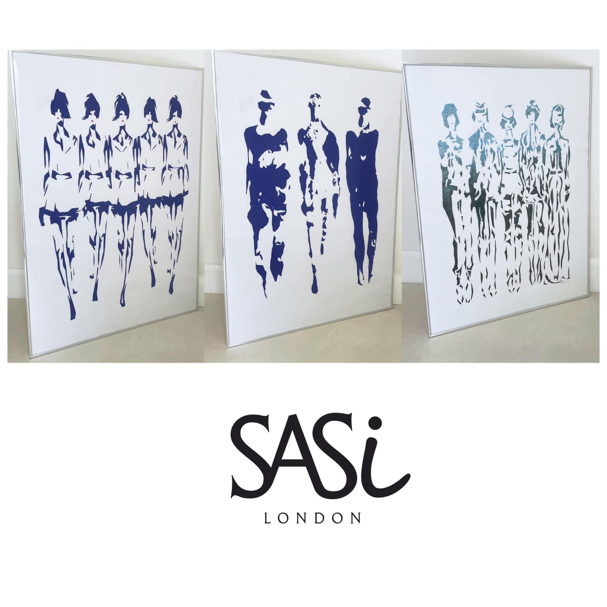 Figurative Art, Blue Acrylic Artwork, Walking Male Figures, Art Symbolising ale Solidarity. Walking Men. Minimalist Art. Modern Art. Abstract Art.