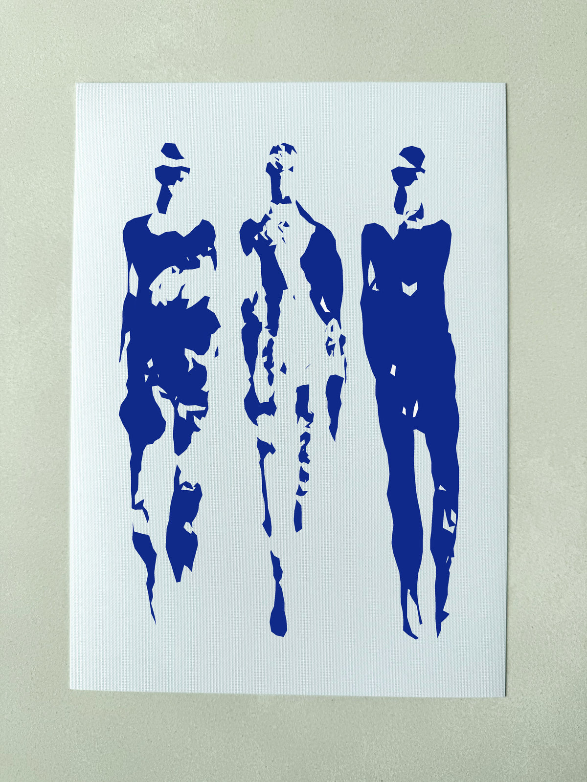Figurative Art, Blue Acrylic Artwork, Walking Male Figures, Art Symbolising ale Solidarity. Walking Men. Minimalist Art. Modern Art. Abstract Art.